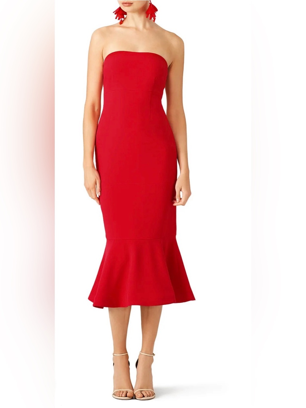cinq a sept Strapless Red Mermaid-Hem Gown